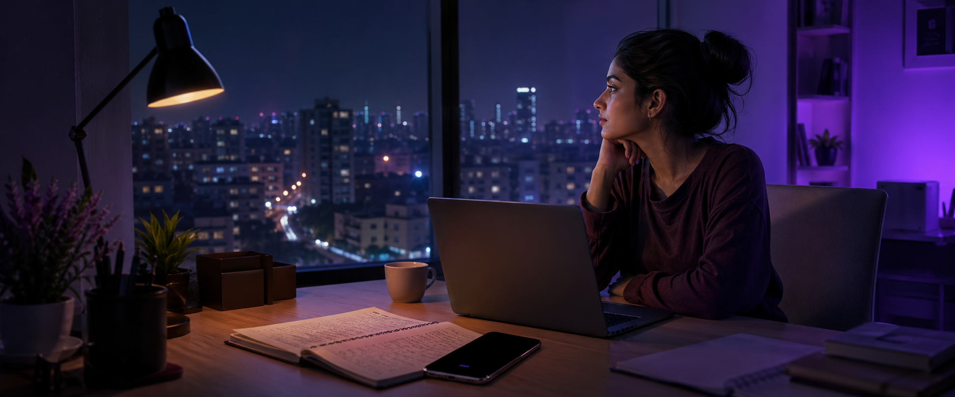 Founder working late at night — Yveloxy Startup Journey