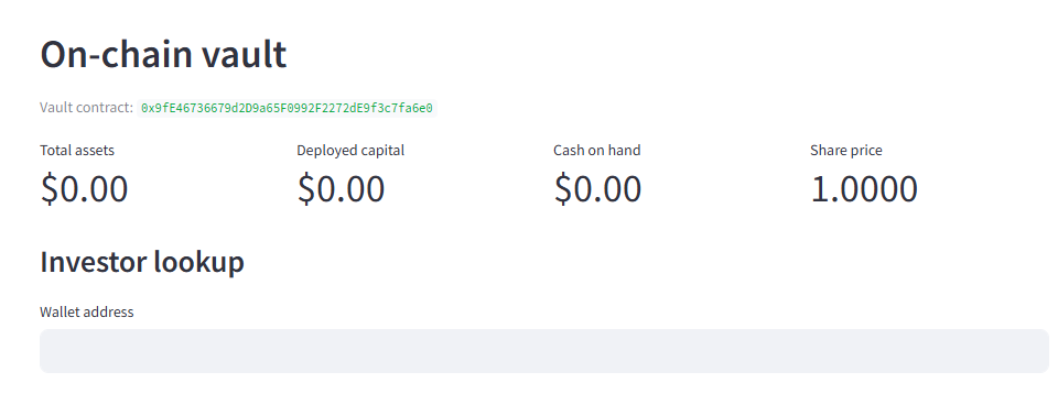 CreditRail on-chain ERC-4626 vault with share price and investor lookup