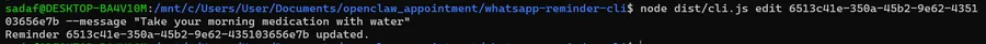 remind edit command output — reminder updated in place